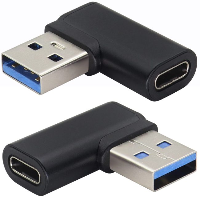 90 Degree USB C Female to USB 3.0 Male Adapter Right Angle USB Type C to USB 3.0 A Converter On The Go(OTG) for PC Laptops Power Banks Chargers More USB and Type-C Devices