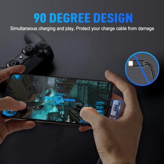 USB C 90 Degree Adapter 40Gbps Data Transfer USB Type C Male to Female Right Angle Extender for Steam Deck Switch Thunderbolt4 Laptop Mobile Phone Tablet