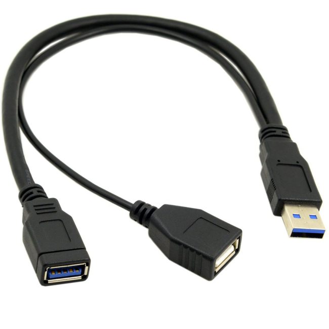 USB 3.0 Splitter Y Cable USB 1 Male to 2 Female Extra Power Data Extension Cable for 2.5" Mobile Hard Disk