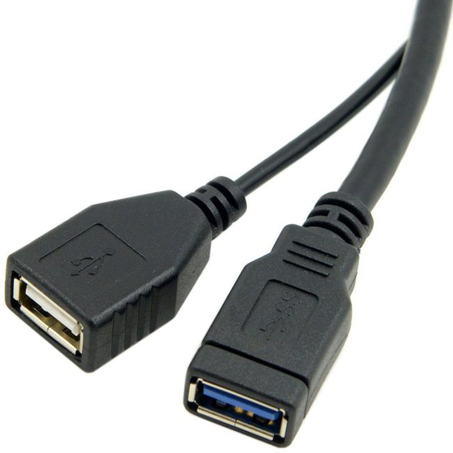 USB 3.0 Splitter Y Cable USB 1 Male to 2 Female Extra Power Data Extension Cable for 2.5" Mobile Hard Disk