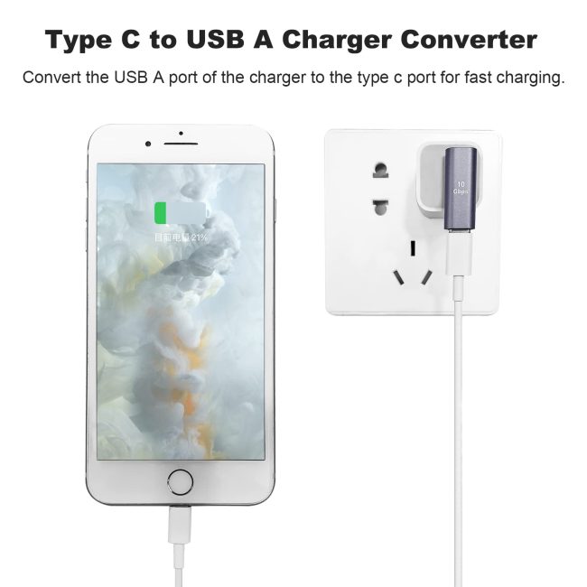 90 Degree USB C Female to USB Male Adapter Left Angle Type C to USB A Charger Converter for iPhone Apple iWatch Watch Airpods iPad Air Mini and More