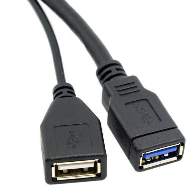 USB 3.0 Splitter Y Cable USB 1 Male to 2 Female Extra Power Data Extension Cable for 2.5" Mobile Hard Disk