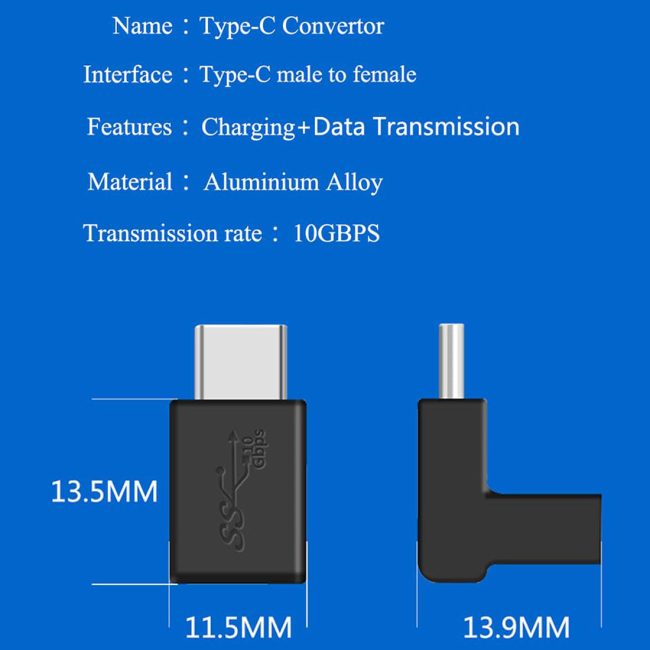 USB C Male to Female Adapter USB3.1 Support 10GBbps Rate USB C Phone/Laptop Charging Port Converter 5V 3.3A