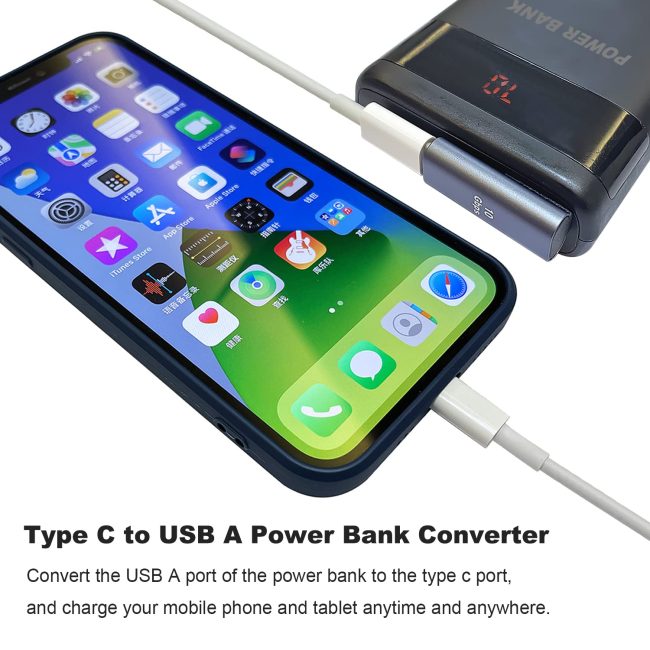 90 Degree USB C Female to USB Male Adapter Left Angle Type C to USB A Charger Converter for iPhone Apple iWatch Watch Airpods iPad Air Mini and More