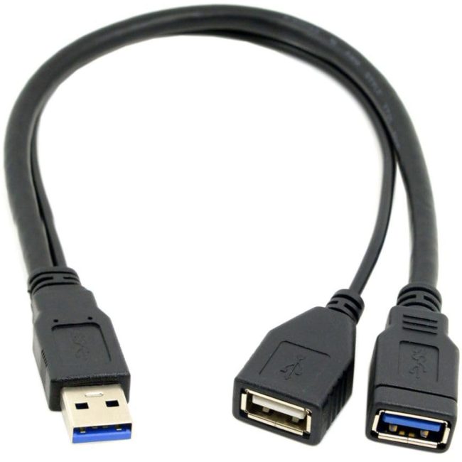 USB 3.0 Splitter Y Cable USB 1 Male to 2 Female Extra Power Data Extension Cable for 2.5" Mobile Hard Disk