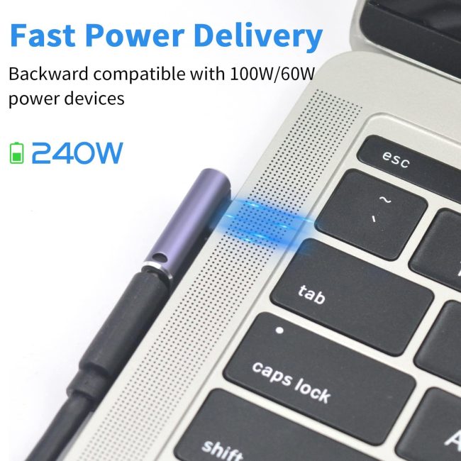 USB C Right Angle Adapter 240W Right Angle 90 Degree USB C Male to Female Extender Support 40Gbps Data Transfer 8K Video with LED Light for ipad MacBook Tablet Phone