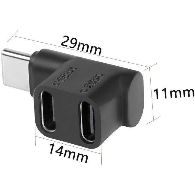 USB Type C Splitter 1 to 2 Ports Supports 10Gbps Data Transfer 4K@60Hz Video Output Easy to Carry
