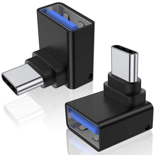 90 Degree USB C to USB Adapter Up and Down Angle USB C Male to USB 3.0 Female Connector Converter Compatible for MacBook Pro Air Laptop and More Type C Devices
