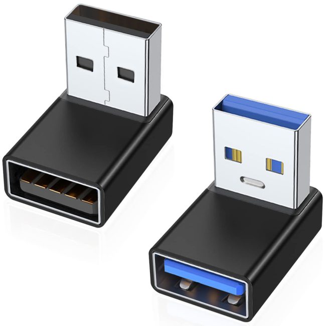 90 Degree USB 3.0 Adapter Up and Down Angle USB A Male to Female Converter Extender for PC Laptop USB A Charger Power Bank and More