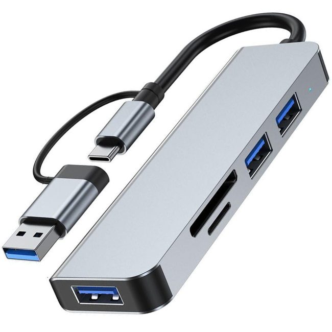 5 in 1 Aluminum USB-C Hub with Memory Card Reader and 3 USB 3.0 Ports for PC Laptops MacBook Pro Air iMac Pro Surface and Tablet