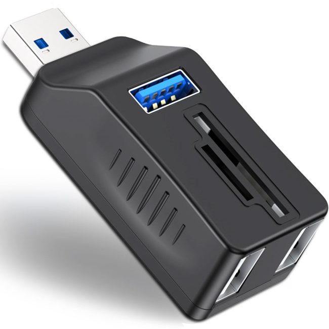 5-Port USB 3.0 Hub with SD TF Card Reader USB Extender Adapter with Memory SD Micro SD Card Reader USB 3.0/2.0 Ports Portable USB Splitter for Laptop PC Camera Flash Driver HDD Dash Cam