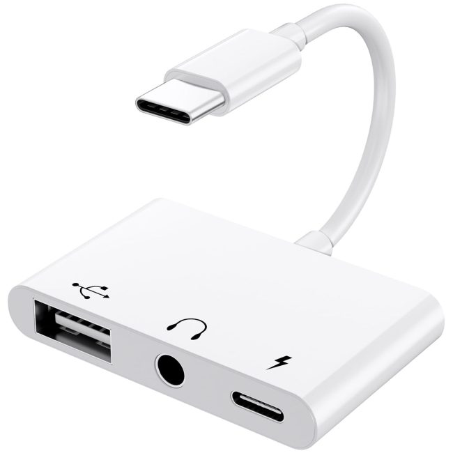 USB C to 3.5mm Jack Headphone Adapter with Charger Port OTG Cable Adapter Type C to Aux Audio Earphones Splitter for iPhone Samsung Galaxy S22 Ultra S21 S20 i-Pad Pro Air Pixel 4 Laptops