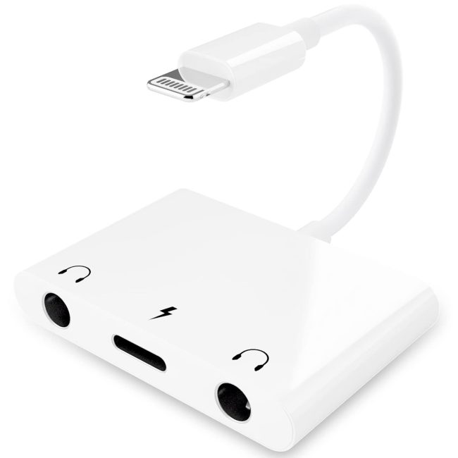 3 in 1 Dual 3.5mm Headphone Jack Adapter Earphone Jack Audio and Charging Adapter Headphone Splitter for iPhone 14/13/ 12/11/ X/ 8
