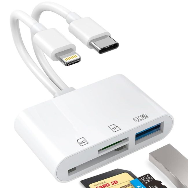 USB C SD Card Reader for iPhone iPad Lightning Dual Port SD Card Adapter Memory Card Reader for Camera Adapter Support SD Micro SD USB 3.0 Plug and Play