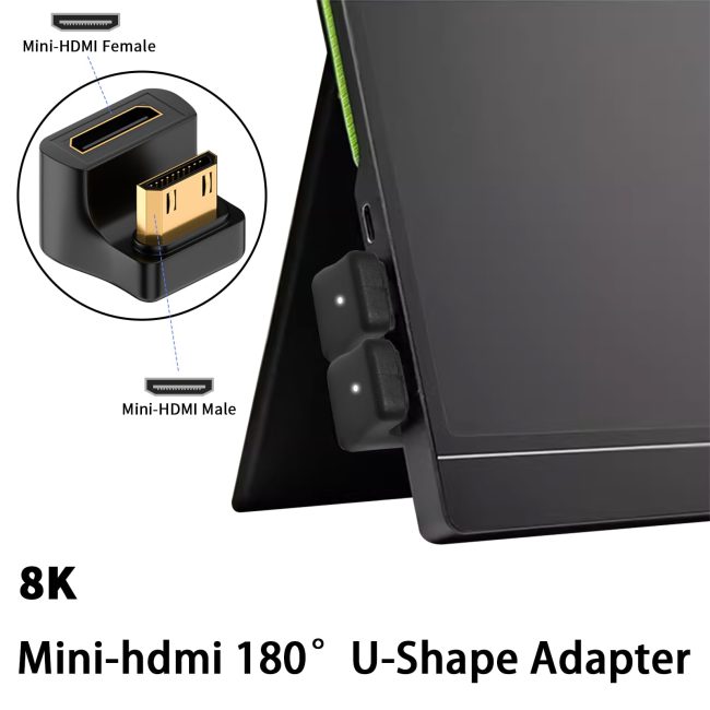 180 Degree Mini HDMI Adapter [8K@60Hz Video 4K@144Hz 48Gbps] Up Angle Mini HDMI Male to Female Adapter for Camera Camcorder