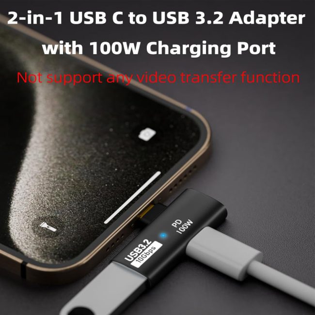 2-in-1 USB C to USB 3.2 Adapter with 100W Charging Port Thunderbolt 4/3 OTG Converter for Rog Ally Steam Deck Quest 2 iPhone 15 Series iPad MacBook Not Support Video