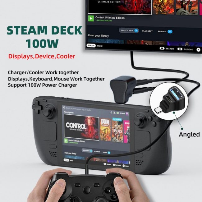 USB C Splitter USB C to USB 2.0 USB C 20Gbps PD100W 4K60Hz Extensions Adapter for HDTV Disk Keyboard Mouse Support Steam Deck Cooling and Charging at The Same time