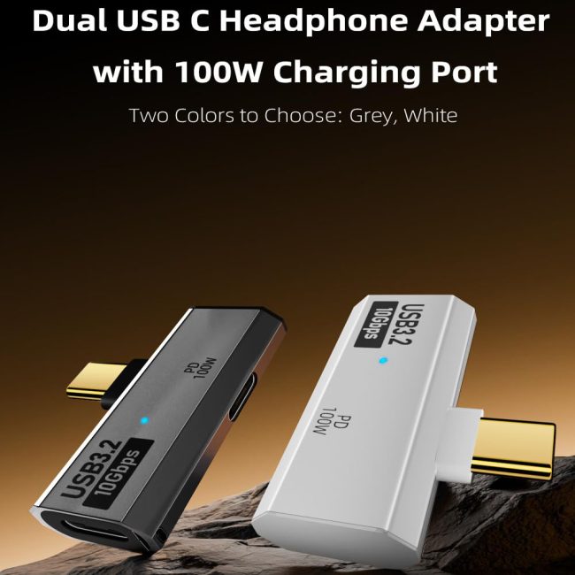 Dual USB C Headphone Adapter with 100W Charging Port 2-in-1 USB Type C Splitter Dongle for Rog Ally Steam Deck Quest 2 iPhone 15 Series iPad MacBook and More Type C Device White