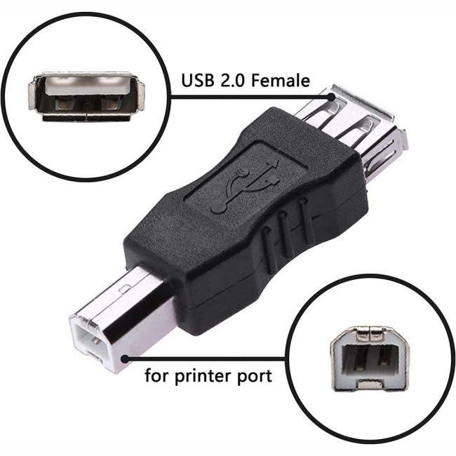 Printer to USB Adapter USB Type B Male to USB-A Female Converter for HP/Canon/Dell/Epson/Lexmark/Xerox & More Scanner Fax Machine to Computer Laptop PC