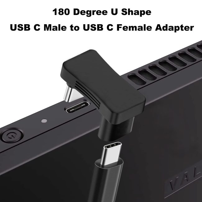 180 Degree Angle USB C Adapter 180° U Shape Male to Female 10Gbps PD 100W Adapter Compatible with Steam Deck Switch Laptop Tablet Phone and More Type C Devices