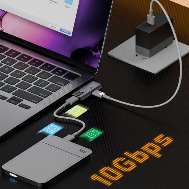 USB C Splitter Not for Video 2-in-1 Dual USB C Headphone and Charger Adapter Audio Dongle with PD 100W for Rog Ally Steam Deck iPhone 15/16 iPad Grey