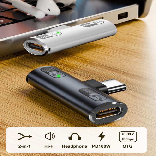 USB C Splitter with 100W Fast Charging Dual USB C Headphone and Charger Adapter Dongle for iPhone 16/15 Series iPad MacBook Galaxy S24/S23 and More (No for Power and Video Output)