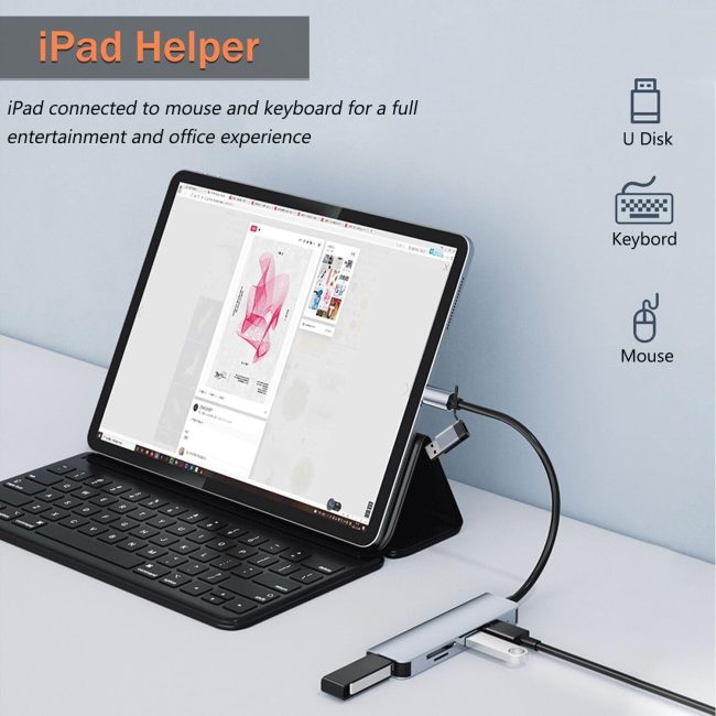 5 in 1 Aluminum USB-C Hub with Memory Card Reader and 3 USB 3.0 Ports for PC Laptops MacBook Pro Air iMac Pro Surface and Tablet