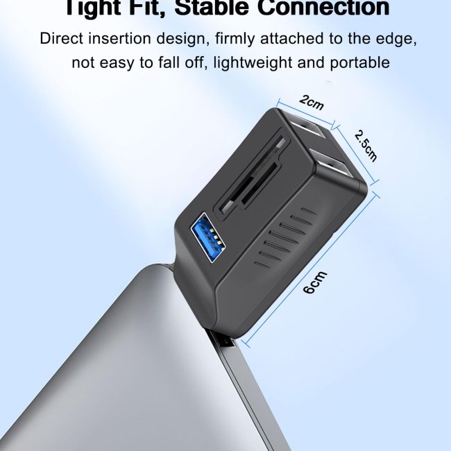 5-Port USB 3.0 Hub with SD TF Card Reader USB Extender Adapter with Memory SD Micro SD Card Reader USB 3.0/2.0 Ports Portable USB Splitter for Laptop PC Camera Flash Driver HDD Dash Cam