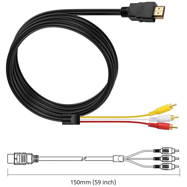 HDMI to RCA Cable 1080P 5ft HDMI Male to 3-RCA Video Audio AV Cable Connector Adapter One-Way Transmitter for TV HDTV DVD NO Signal Conversion Function