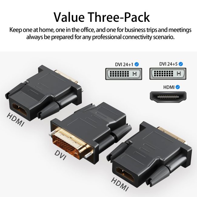 DVI to HDMI Adapter Bi-Directional DVI 24+1 Male to HDMI Female with Gold-Plated Cord Support 1080P for Computer Monitor Projector TV PS3/4/5 Nintendo Switch