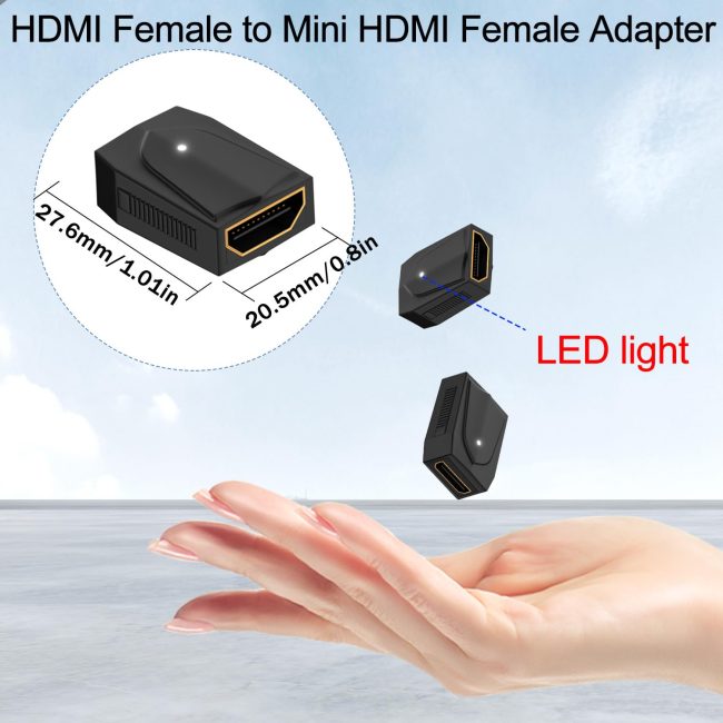 8K HDMI Female to Mini HDMI Female Adapter Coupler UHD2.1 HDMI Socket to Mini HDMI Socket Connector Extender LED Light Extension HDMI/Mini HDMI for Camera HDTV Monitor Projector