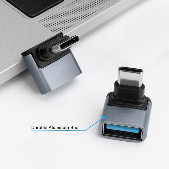 90 Degree USB C to USB 3.1 OTG Adapter Right Angled USBC Type C Male to USB Female Adapter 10G Data Transfer for Smartphone Tablet Laptop