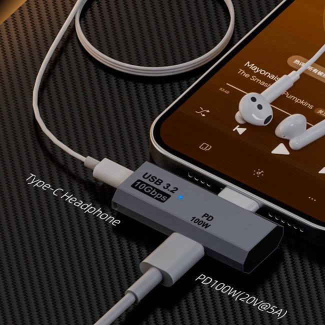 USB C Splitter Not for Video 2-in-1 Dual USB C Headphone and Charger Adapter Audio Dongle with PD 100W for Rog Ally Steam Deck iPhone 15/16 iPad Grey