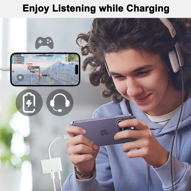 3 in 1 Dual 3.5mm Headphone Jack Adapter Earphone Jack Audio and Charging Adapter Headphone Splitter for iPhone 14/13/ 12/11/ X/ 8