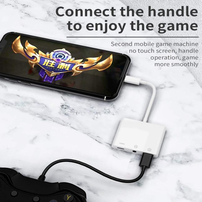 Headphone Adapter 3.5mm AUX Audio Jack and Charger Extender Dongle Earphone Headset Converter Lightning Male to USB Female OTG Cable Camera Memory Connector Kit Splitter