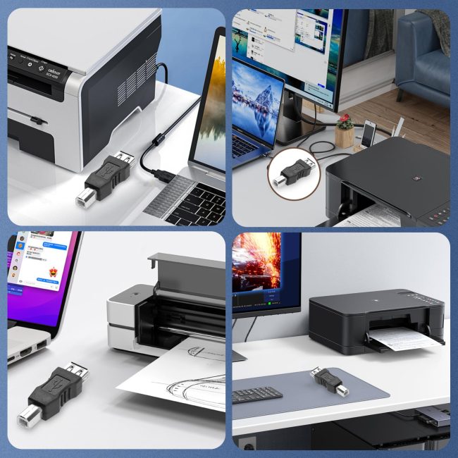 Printer to USB Adapter USB Type B Male to USB-A Female Converter for HP/Canon/Dell/Epson/Lexmark/Xerox & More Scanner Fax Machine to Computer Laptop PC