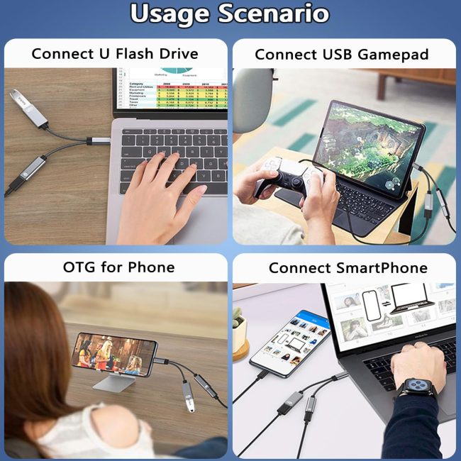 USB C to USB OTG Adapter 2 in 1 USB C Splitter with PD-in 60W Charging Port and USB 3.0 Female Port Compatible wit iPhone 15 Pro MacBook Pro Chromebook Galaxy and More Type-C Devices
