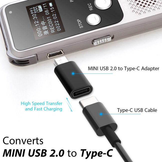 USB C to Mini USB Adapter Type C Female to Mini USB 2.0 Male Convert Connector Support Charge & Data Sync Compatible GoPro Hero 3+ MP3 Players Dash Cam Digital Camera Receiver etc