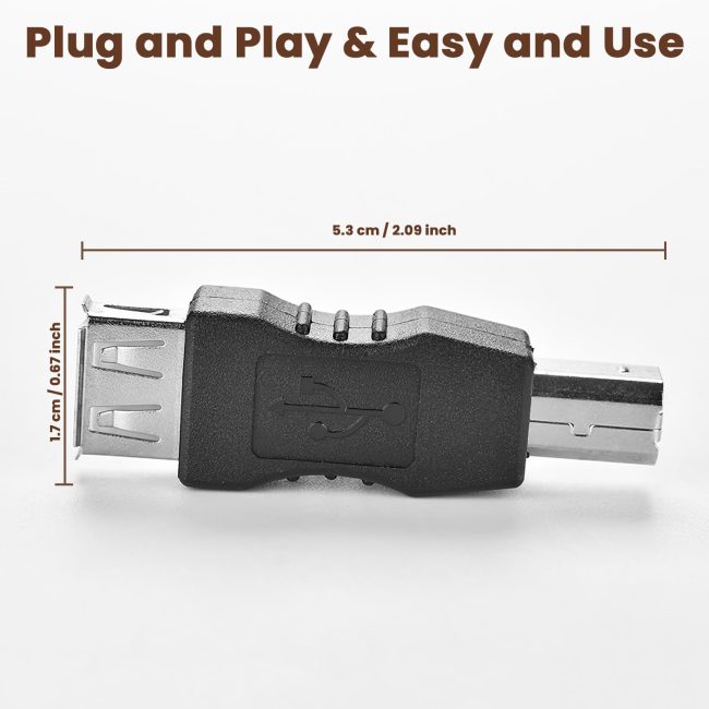 Printer to USB Adapter USB Type B Male to USB-A Female Converter for HP/Canon/Dell/Epson/Lexmark/Xerox & More Scanner Fax Machine to Computer Laptop PC